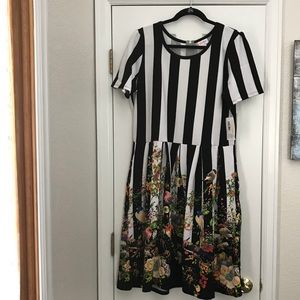 Amelia dress b&w striped w/ birds NWT